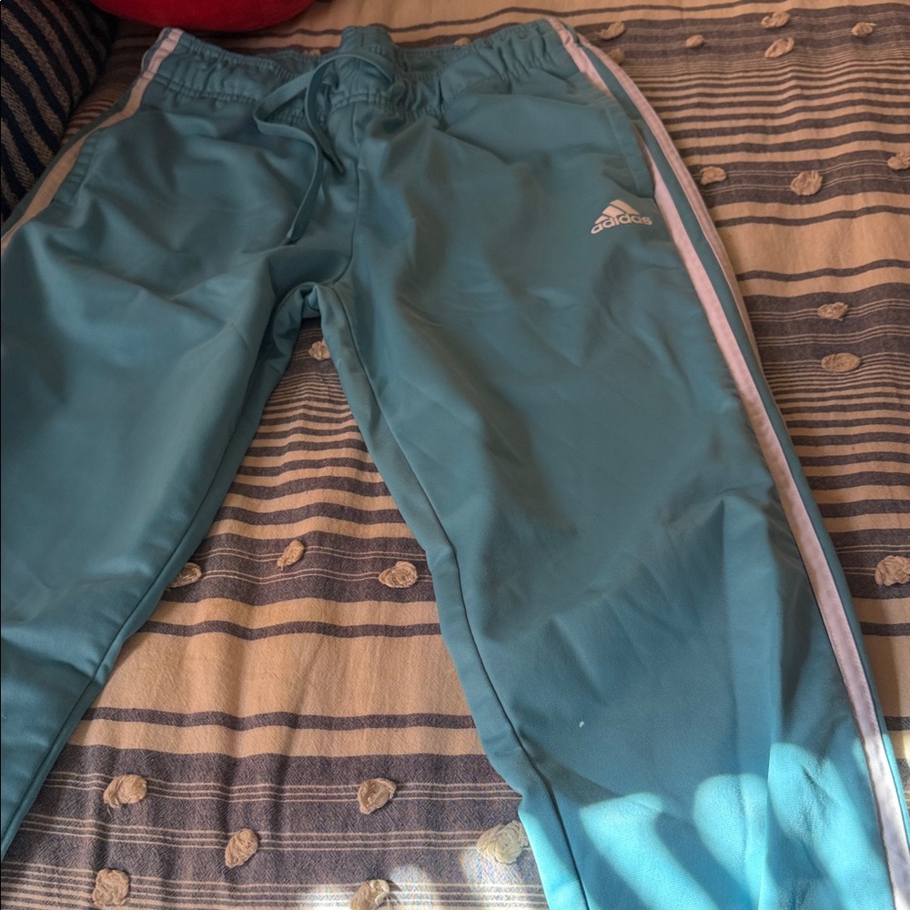 Adidas womens Teal Joggers with White Stripes